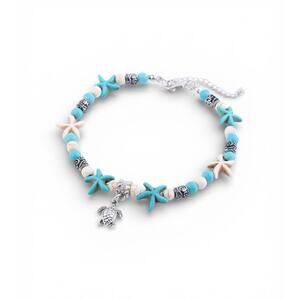 Silver and Turquoise Bohemian Beach starfish anklet, turtle beaded bracelet NWT